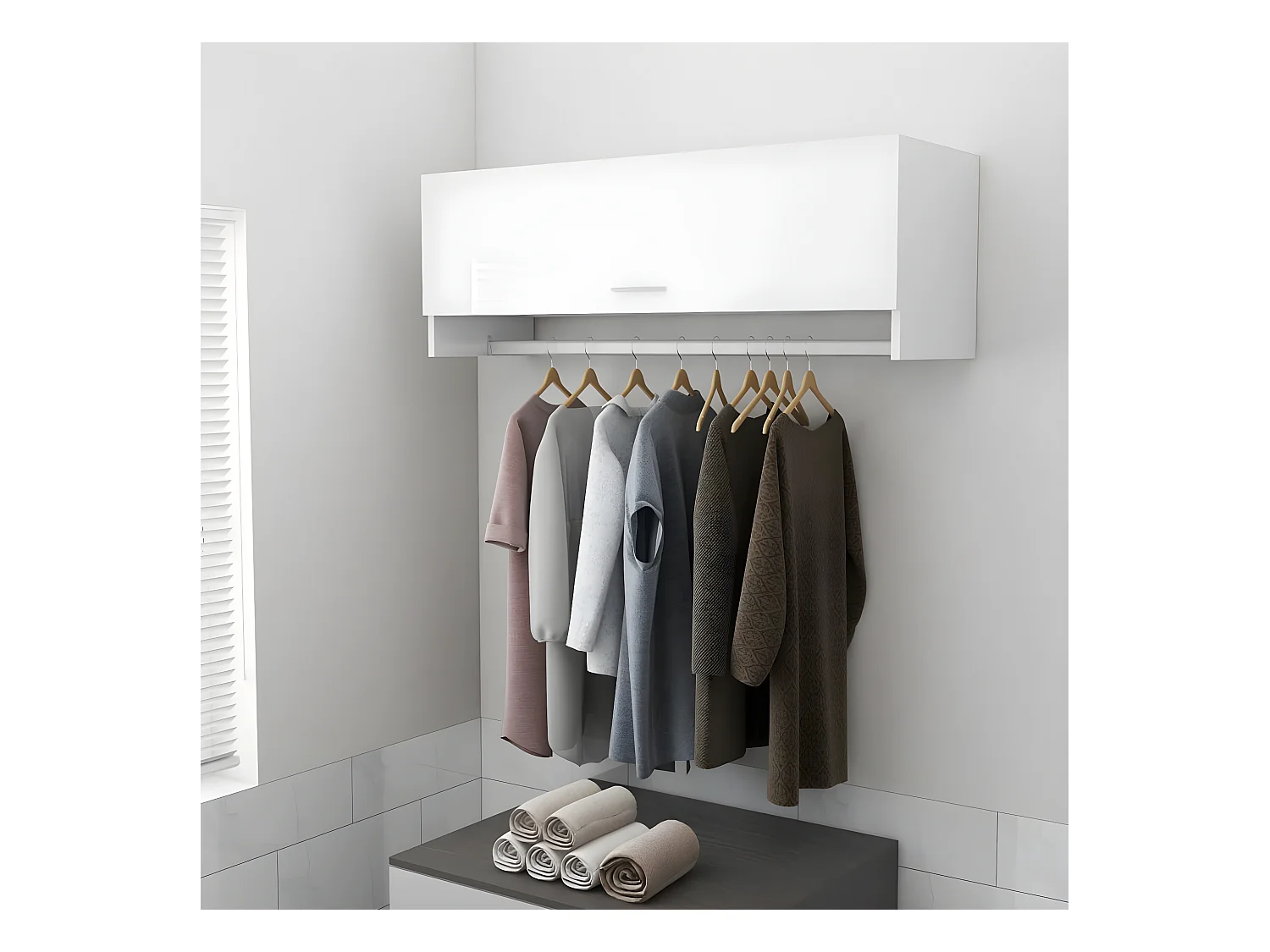 Garde-robe Blanc brillant 100x32,5x35 cm Aggloméré OFR80267 BonneVie Meuble