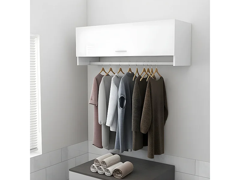 Garde-robe Blanc brillant 100x32,5x35 cm Aggloméré OFR80267 BonneVie Meuble