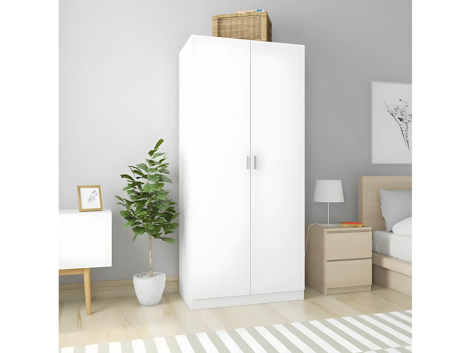 Garde-robe Blanc 90x52x200 cm Aggloméré OFR98924 BonneVie Meuble