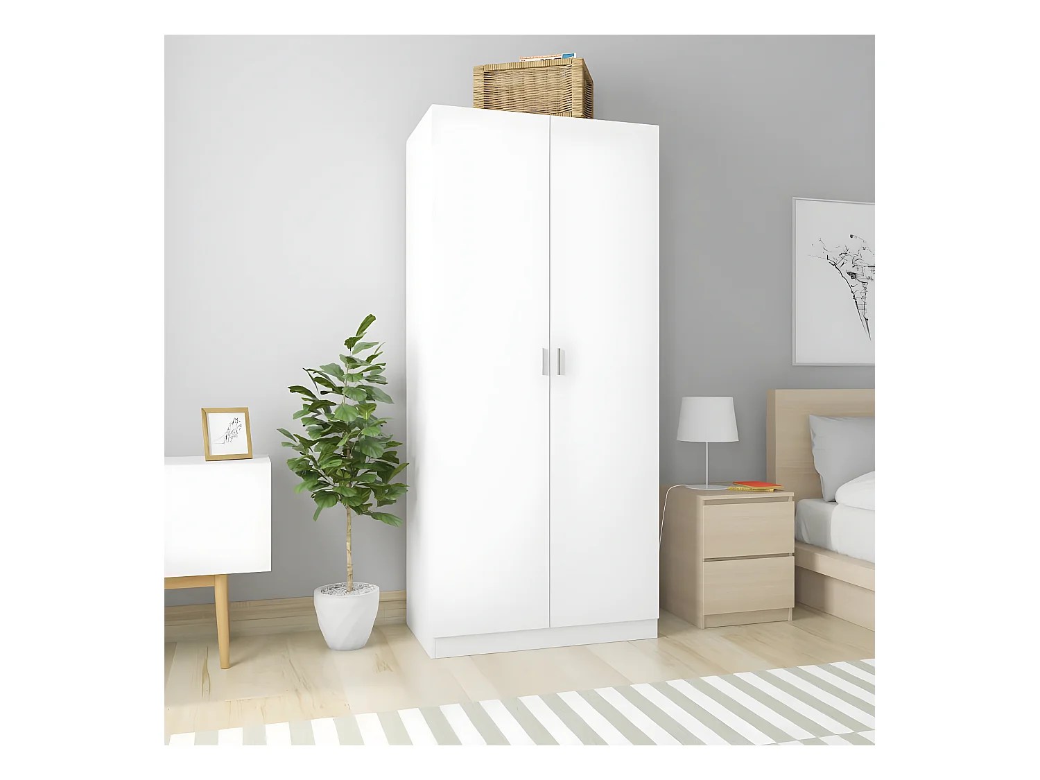 Garde-robe Blanc 90x52x200 cm Aggloméré OFR98924 BonneVie Meuble
