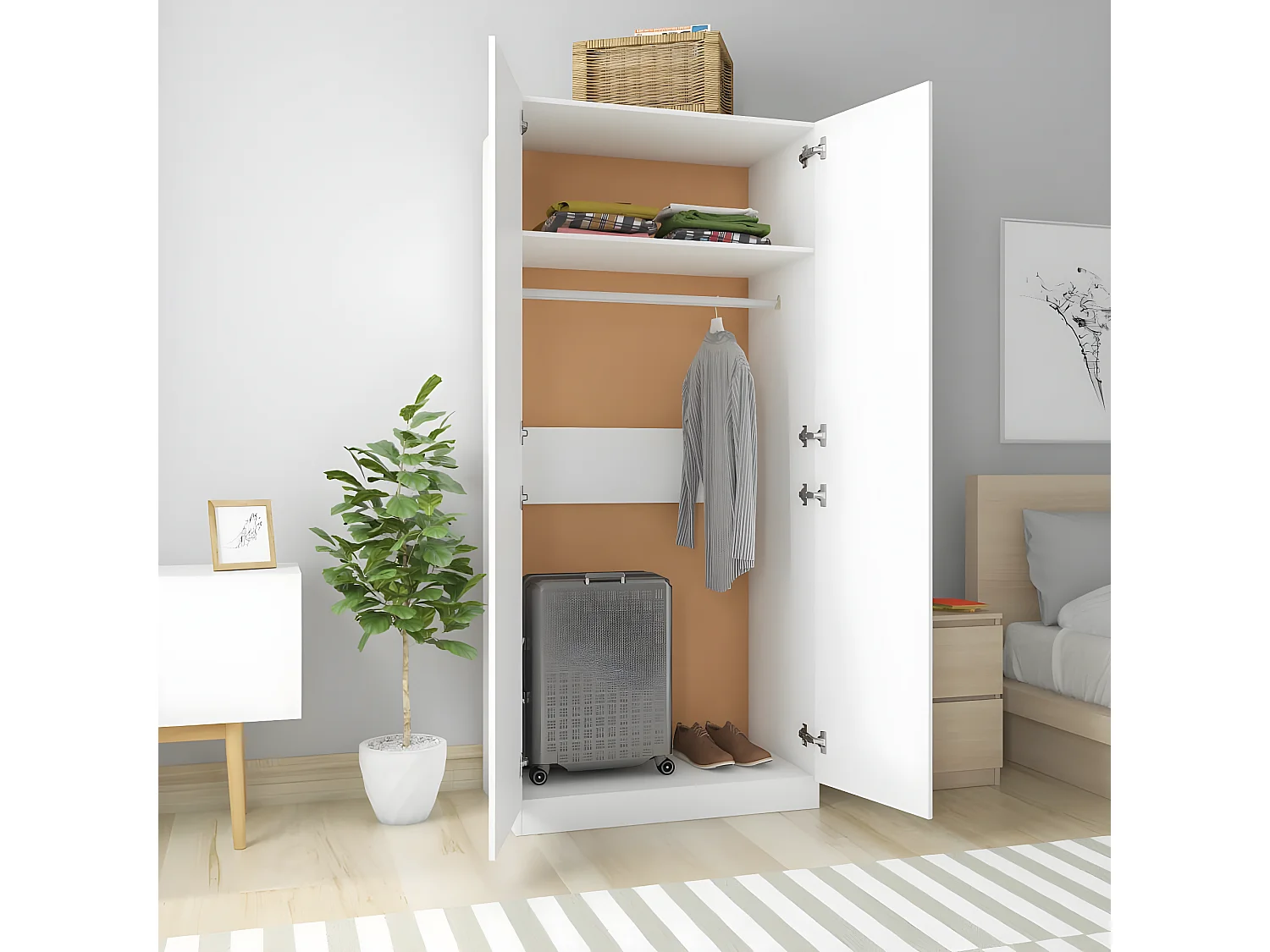 Garde-robe Blanc 90x52x200 cm Aggloméré OFR98924 BonneVie Meuble