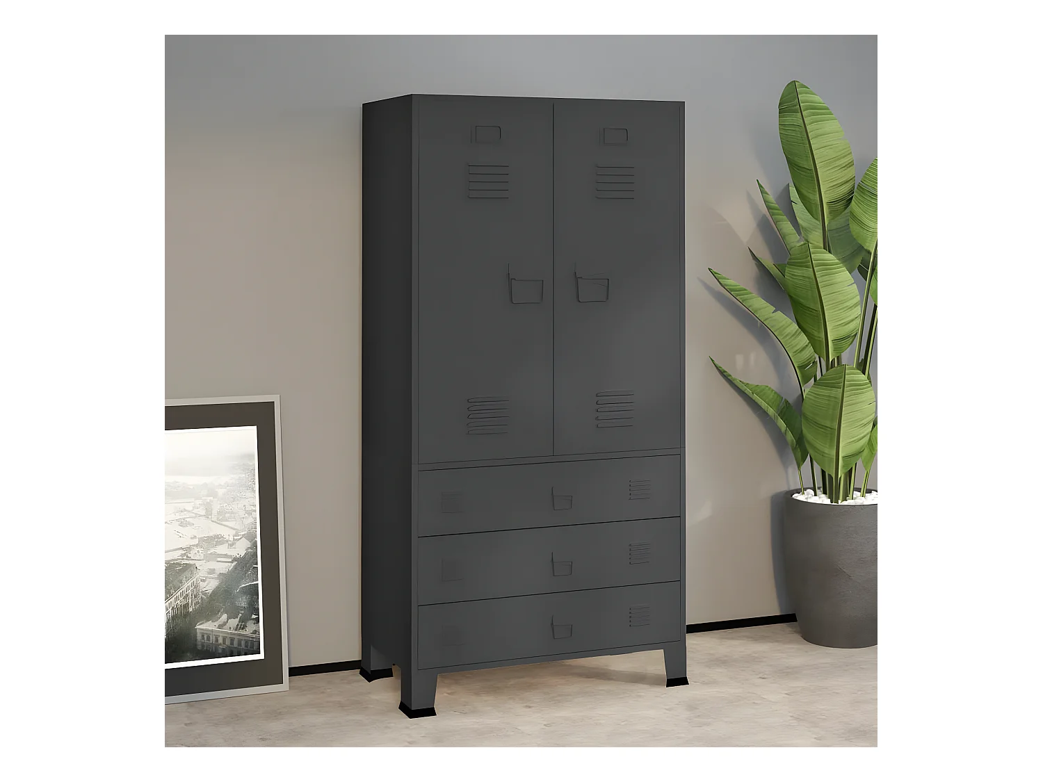 Garde-robe industrielle Anthracite 90x50x180 cm Métal OFR60938 BonneVie Meuble