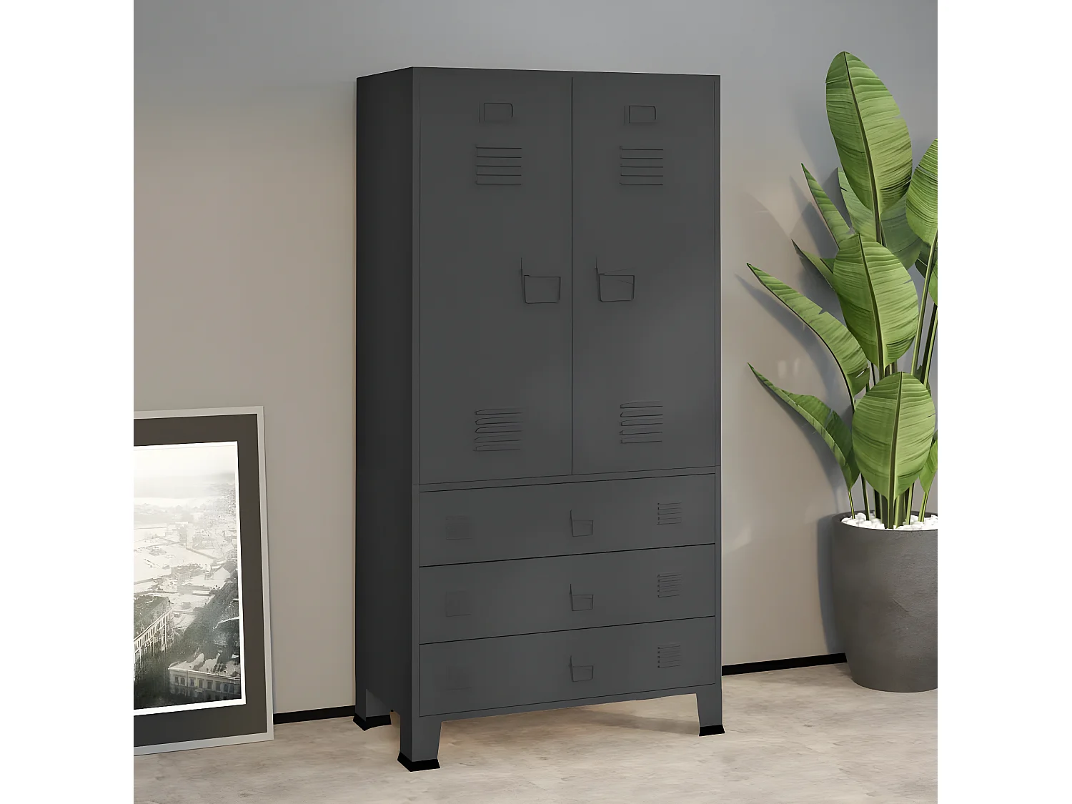 Garde-robe industrielle Anthracite 90x50x180 cm Métal OFR60938 BonneVie Meuble