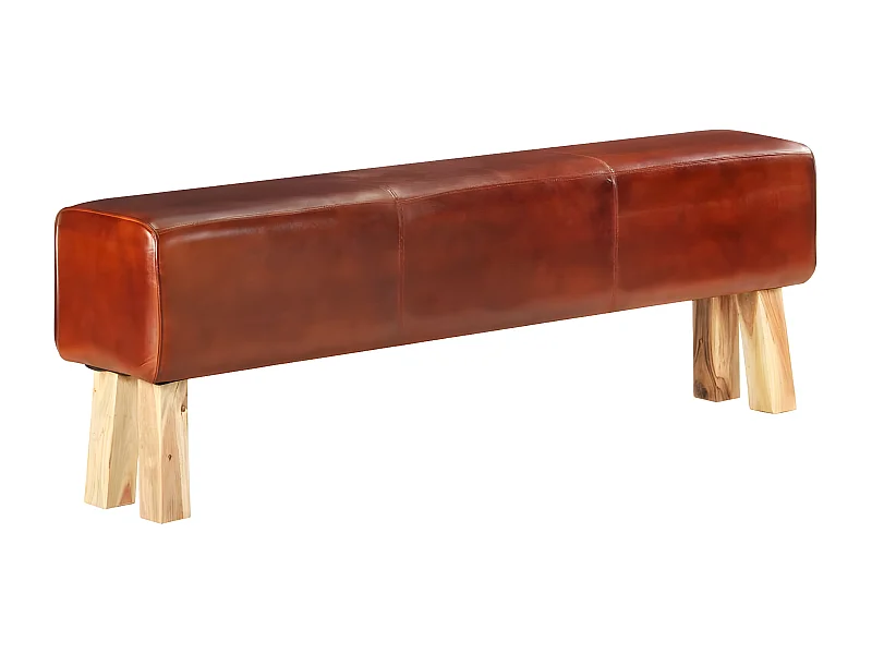 Banc chic saut de cheval 160 cm Marron Cuir véritable et bois acacia -ASAF97170