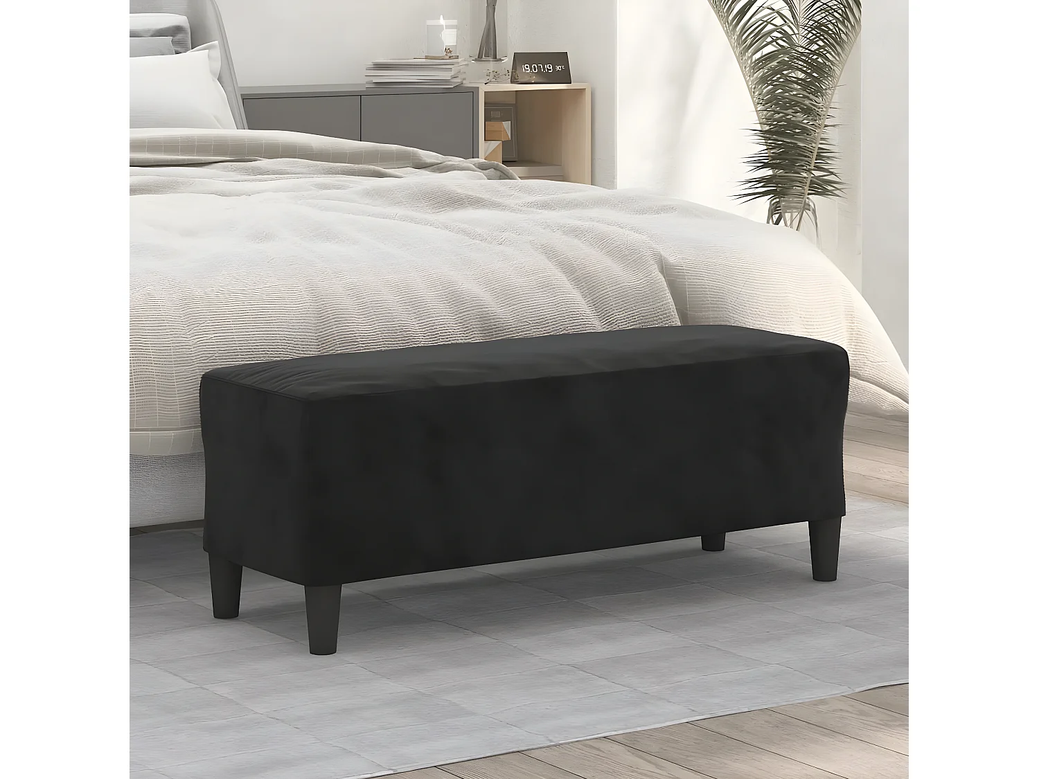 Banc chic Noir 100x35x41 cm Velours -ASAF38956