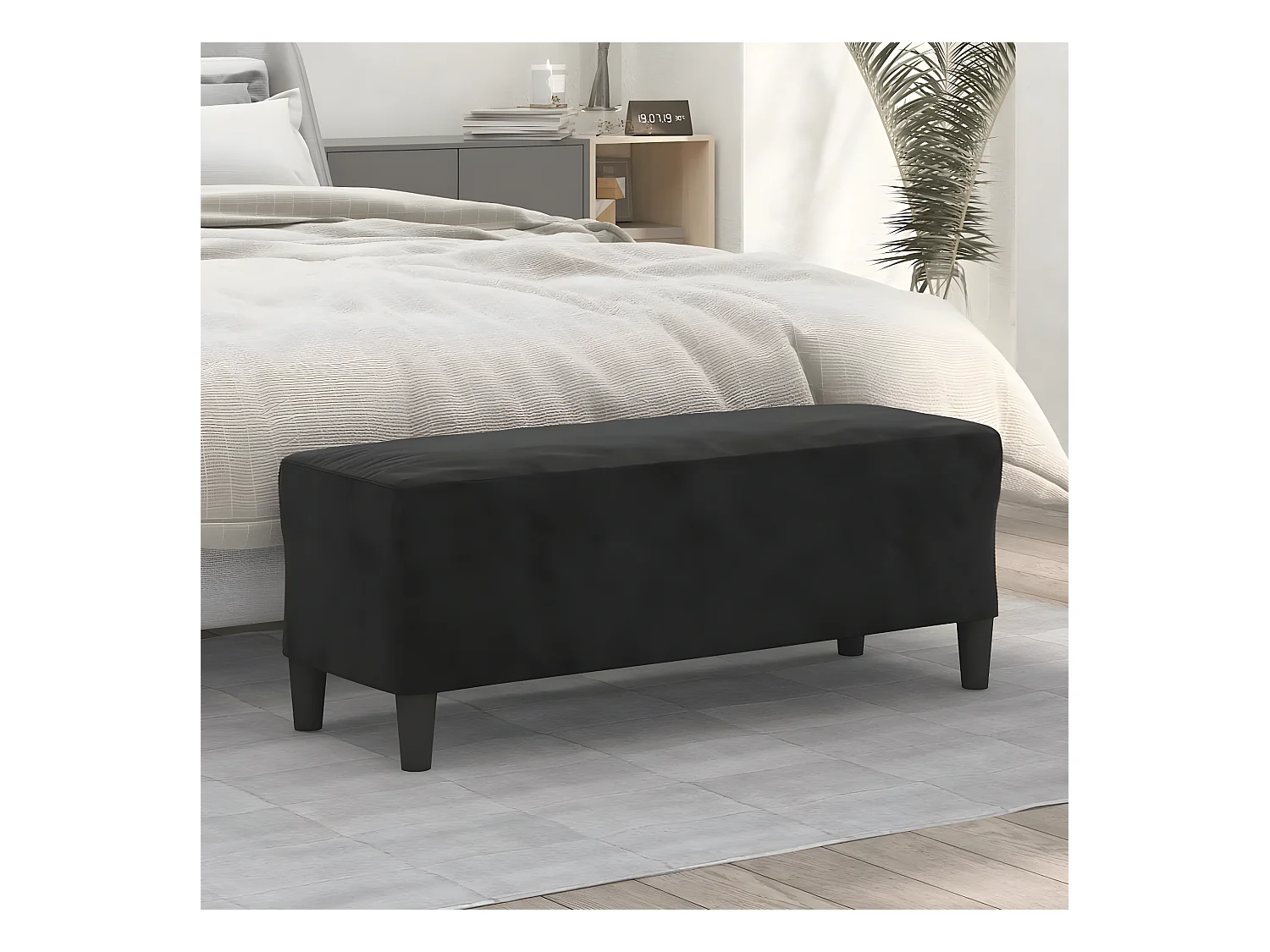 Banc chic Noir 100x35x41 cm Velours -ASAF38956