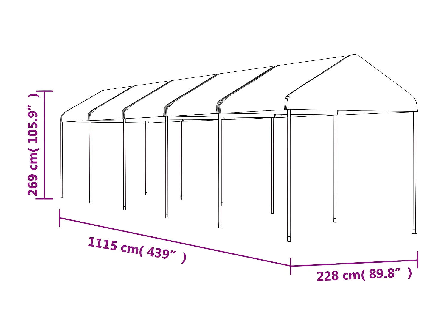 Gazebo - Tenda de recepção com telhado 11,15x2,28x2,69 m polietileno branco PT852084