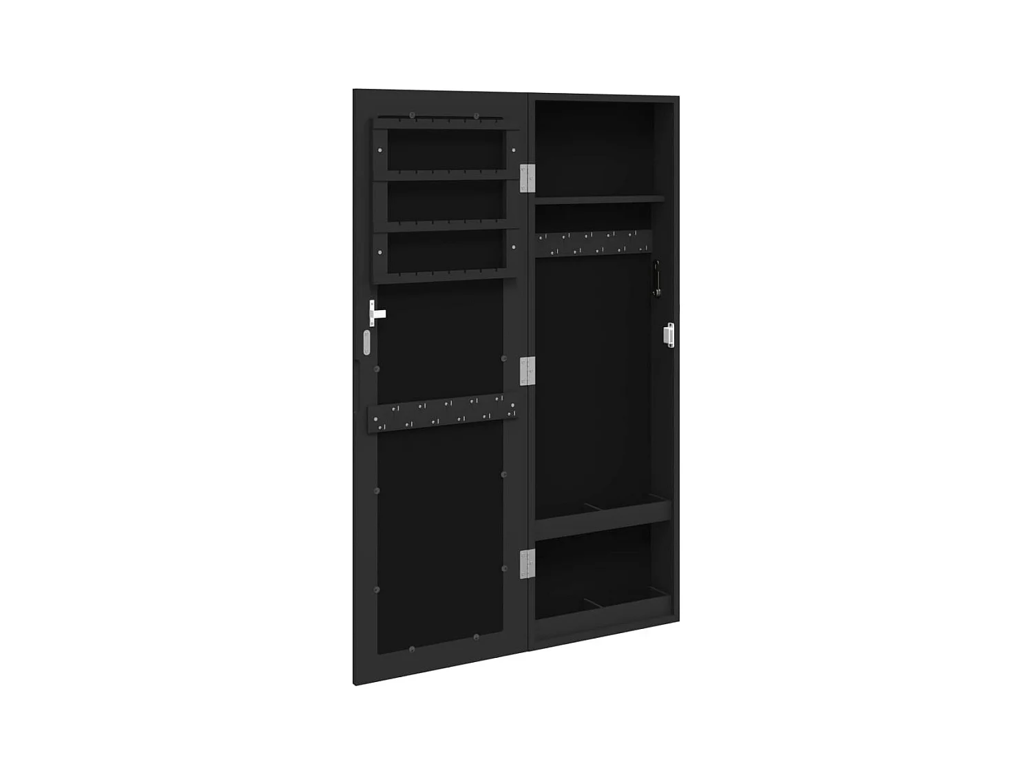 Armadio Portagioie con Specchio a Muro Nero 30x8,5x90 cm CFW91262