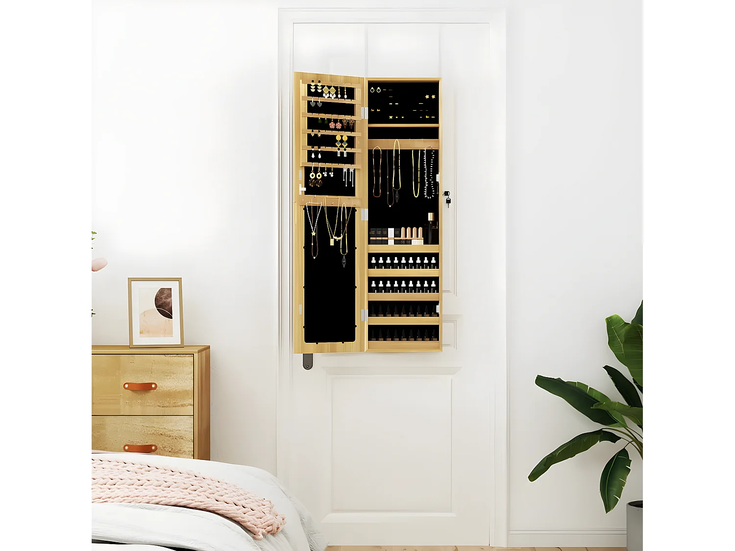 Armoire à bijoux avec miroir murale 30x8,5x106 cm OFR12437 BonneVie Meuble