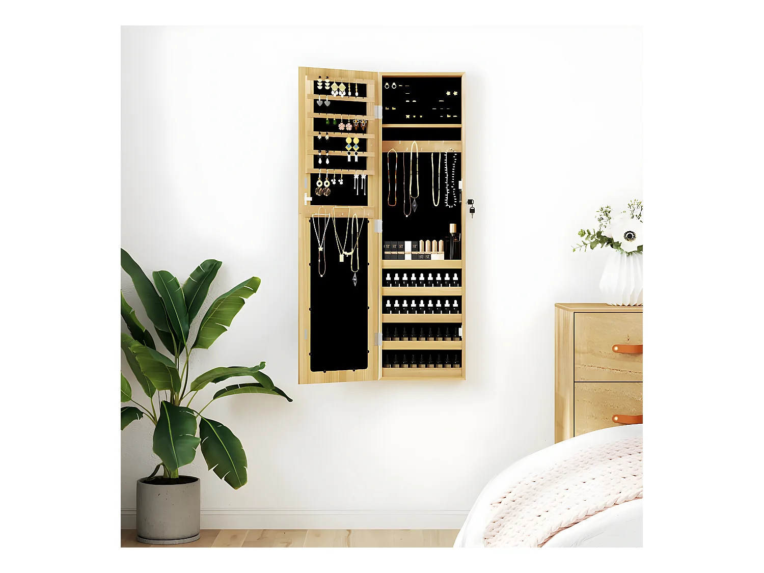 Armoire à bijoux avec miroir murale 30x8,5x106 cm OFR12437 BonneVie Meuble