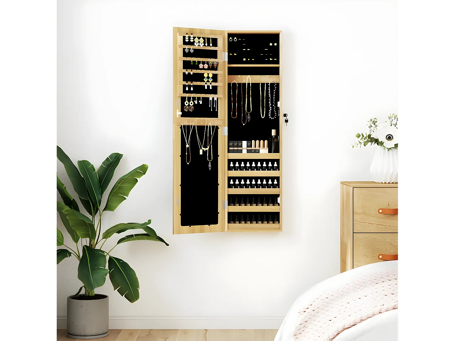 Armoire à bijoux avec miroir murale 30x8,5x106 cm OFR12437 BonneVie Meuble