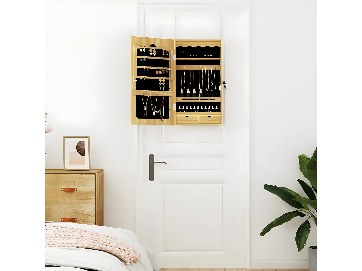 Armoire à bijoux avec miroir murale 37,5x10x67 cm OFR65665 BonneVie Meuble