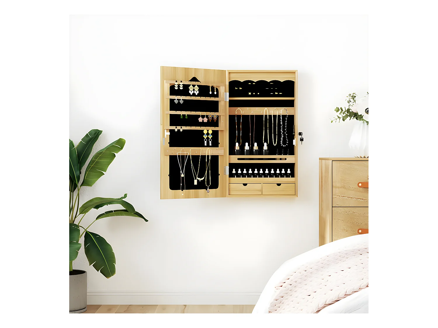 Armoire à bijoux avec miroir murale 37,5x10x67 cm OFR65665 BonneVie Meuble
