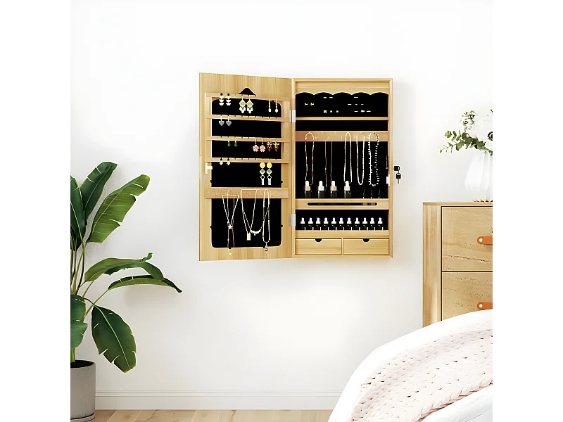 Armoire à bijoux avec miroir murale 37,5x10x67 cm OFR65665 BonneVie Meuble