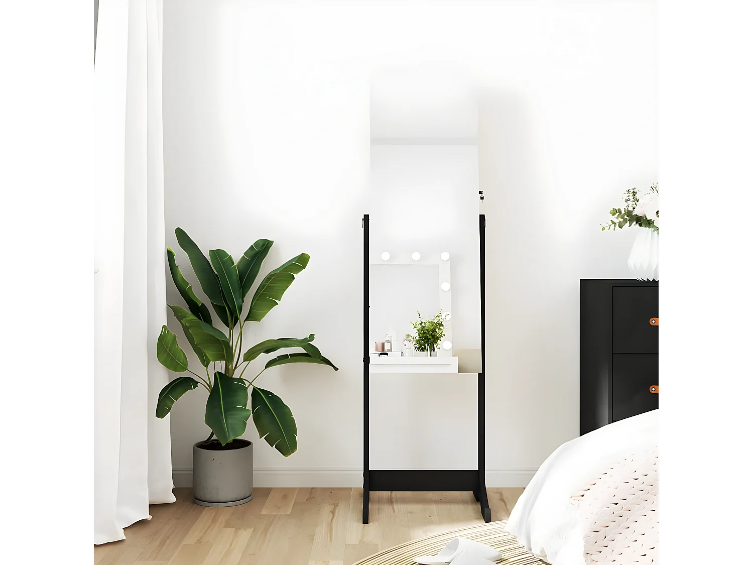 Armoire à bijoux avec miroir sur pied noir 42x38x152 cm OFR18268 BonneVie Meuble