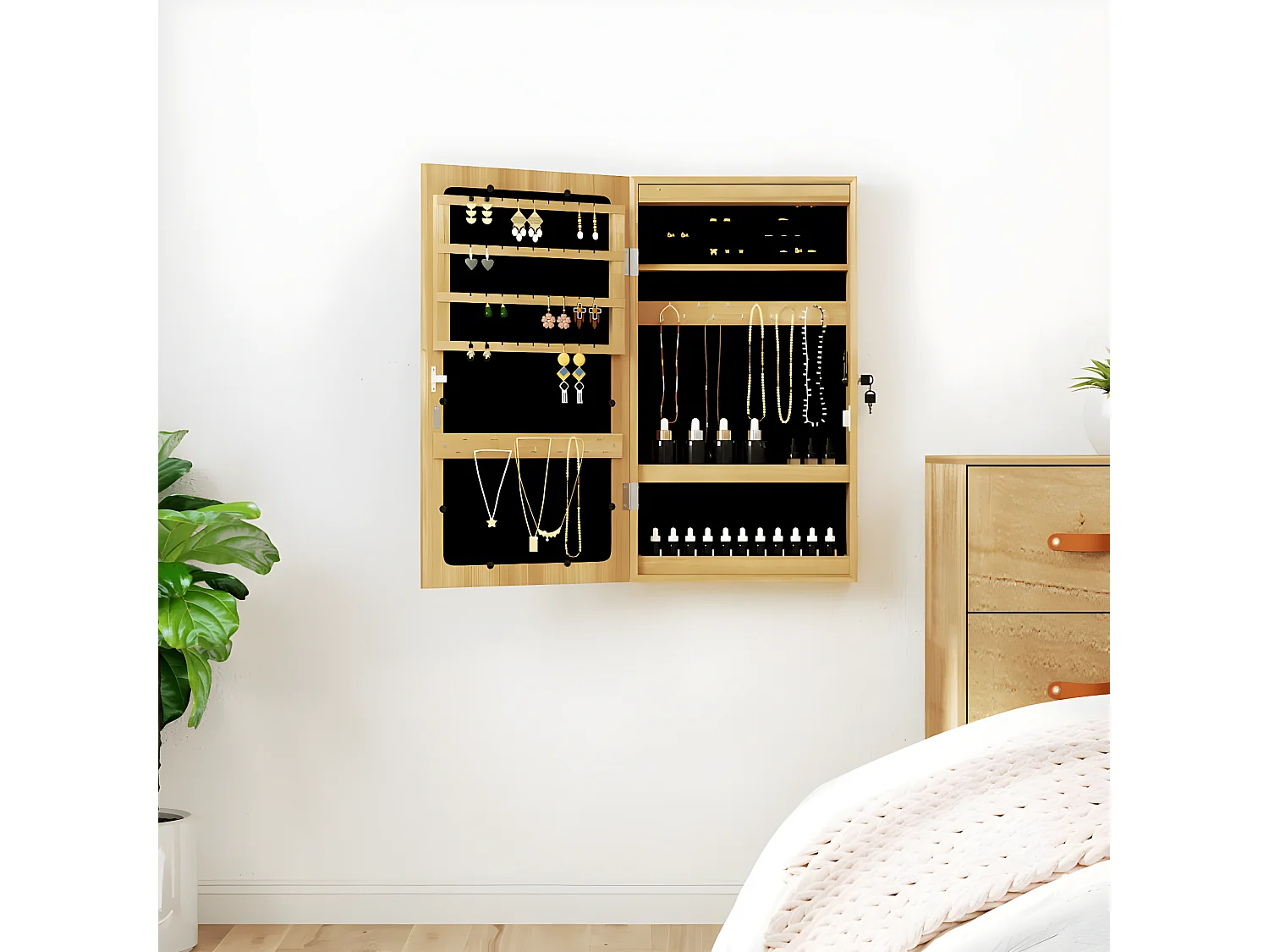 Armoire à bijoux avec miroir et éclairage LED mural OFR87540 BonneVie Meuble