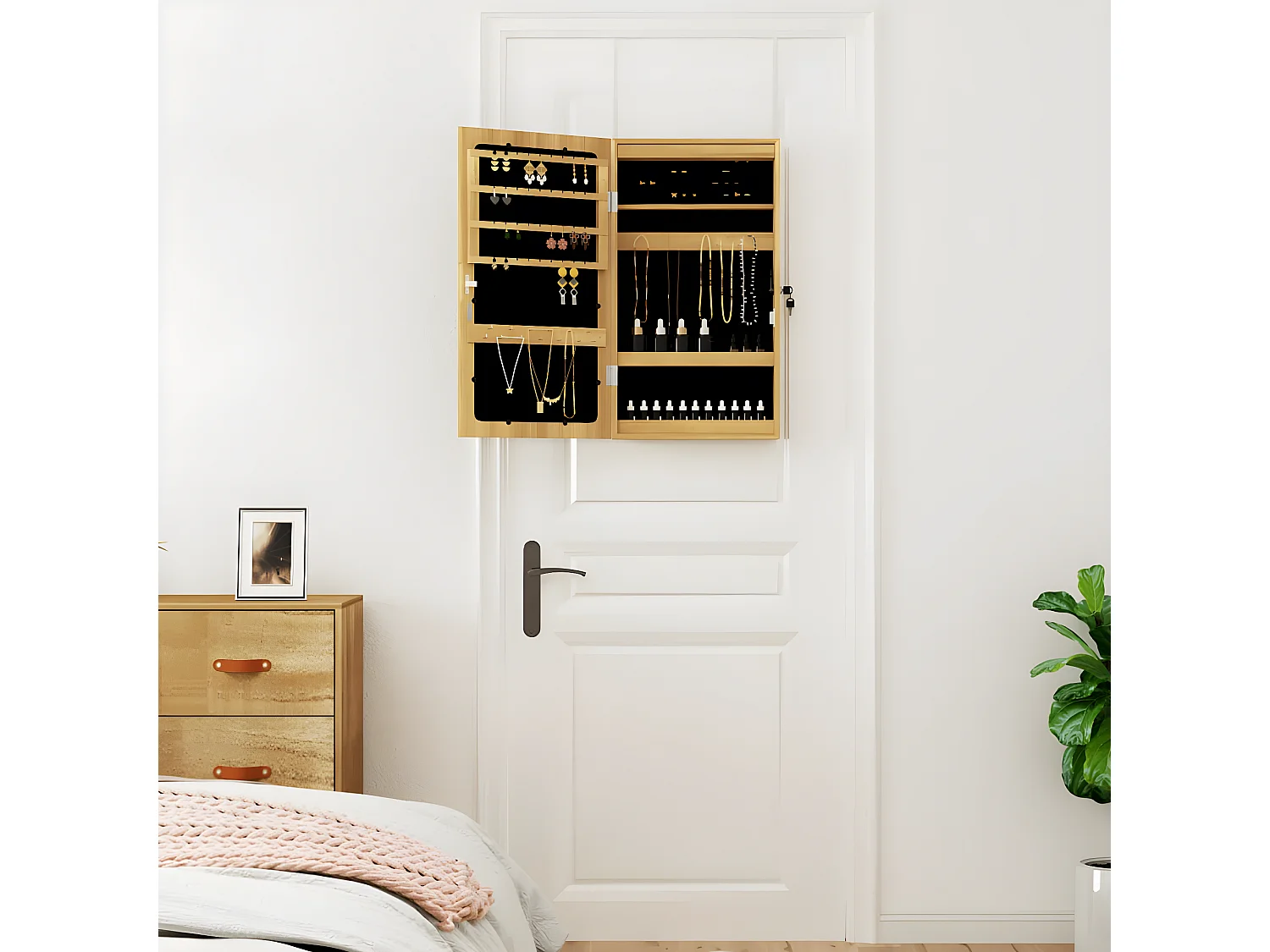 Armoire à bijoux avec miroir et éclairage LED mural OFR87540 BonneVie Meuble