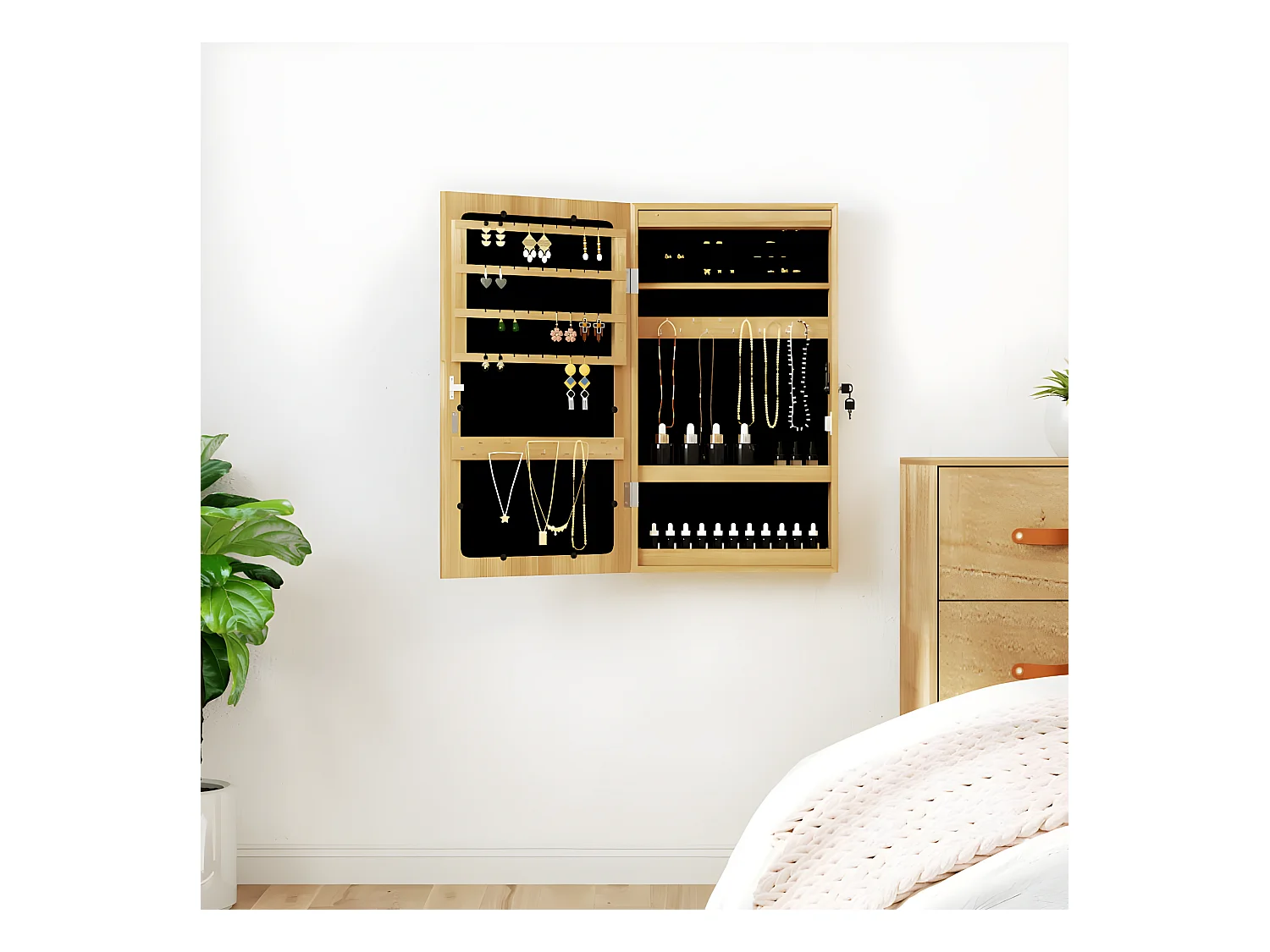 Armoire à bijoux avec miroir et éclairage LED mural OFR87540 BonneVie Meuble