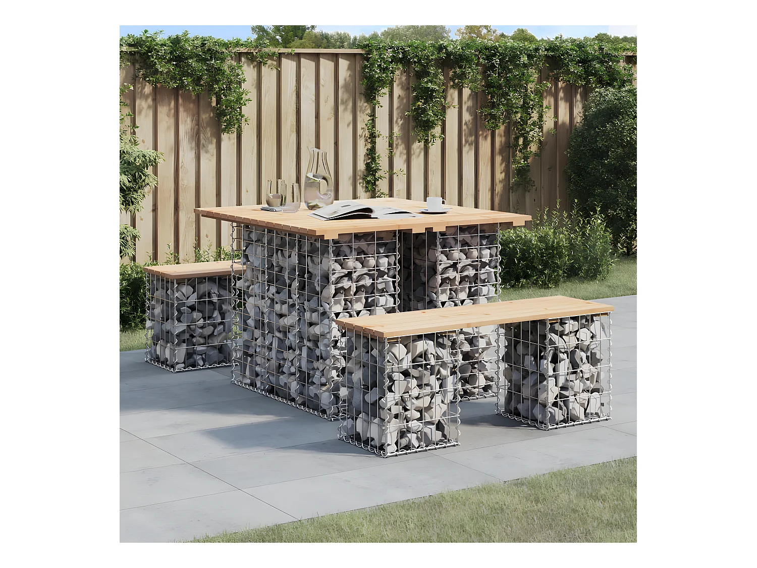 Banc de jardin design de gabion 100x102x72cm bois massif de pin PEWV65374