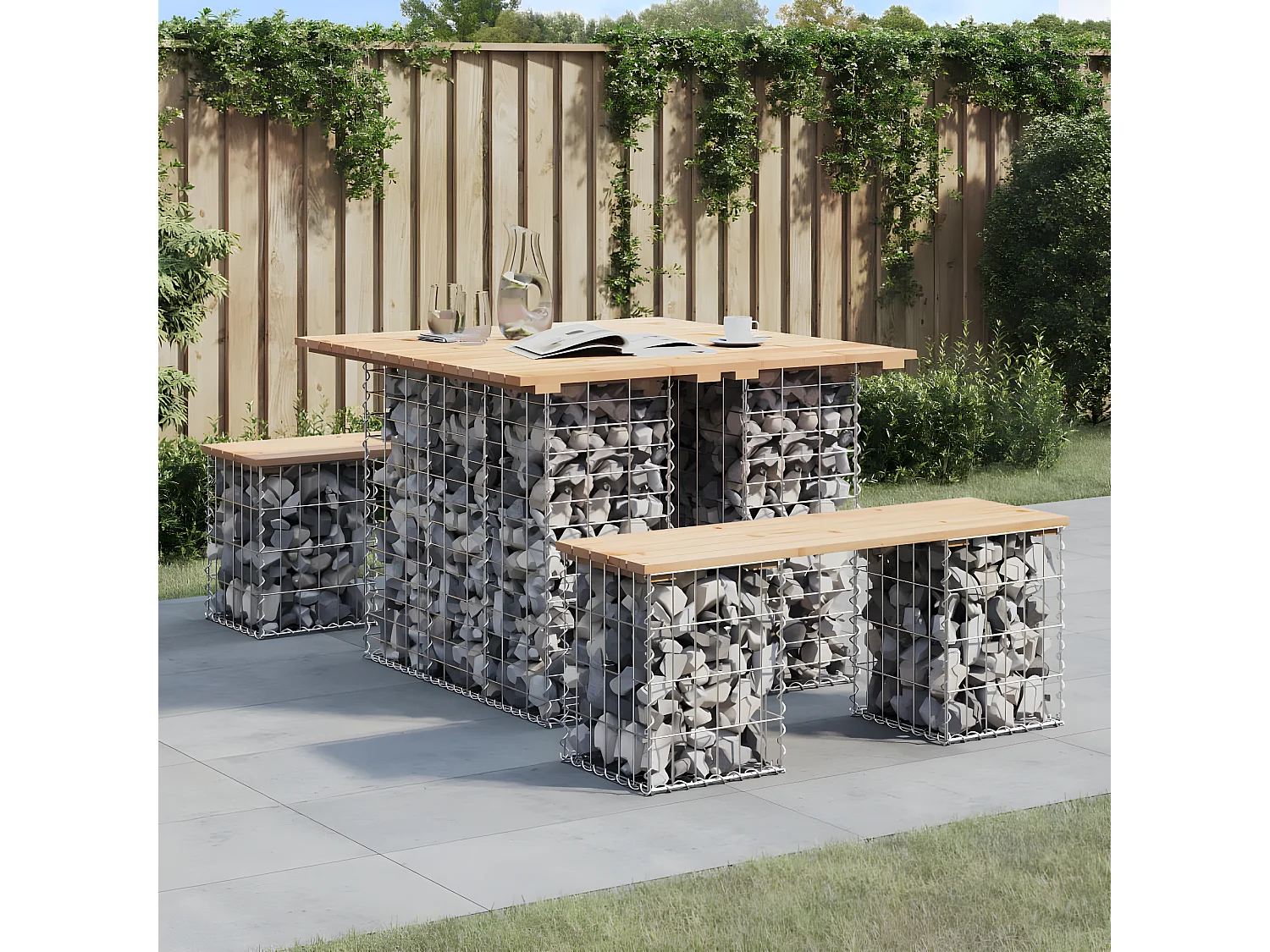 Banc de jardin design de gabion 100x102x72cm bois massif de pin PEWV65374