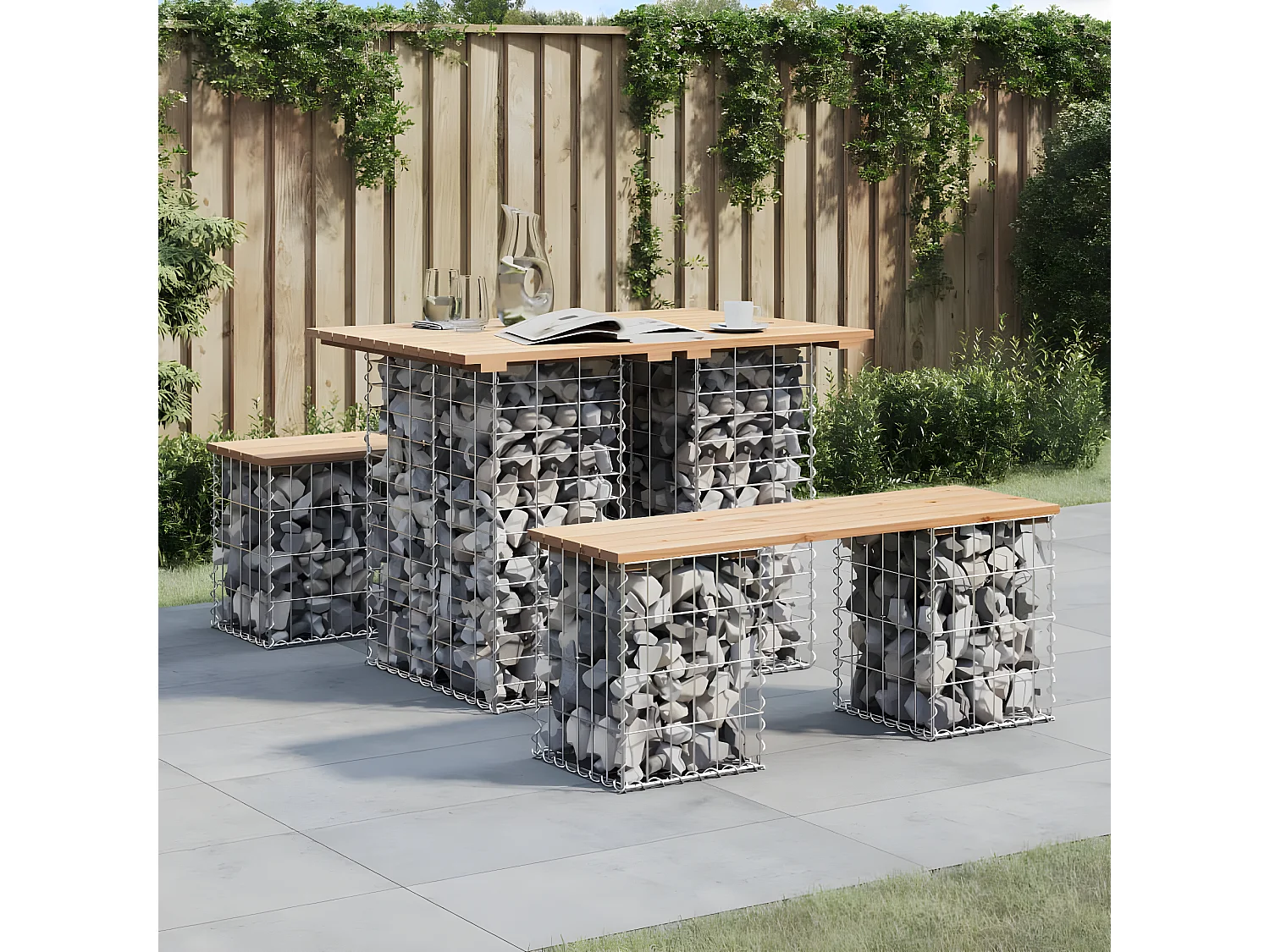 Banc de jardin design de gabion 100x70x72 cm bois massif de pin PEWV62177