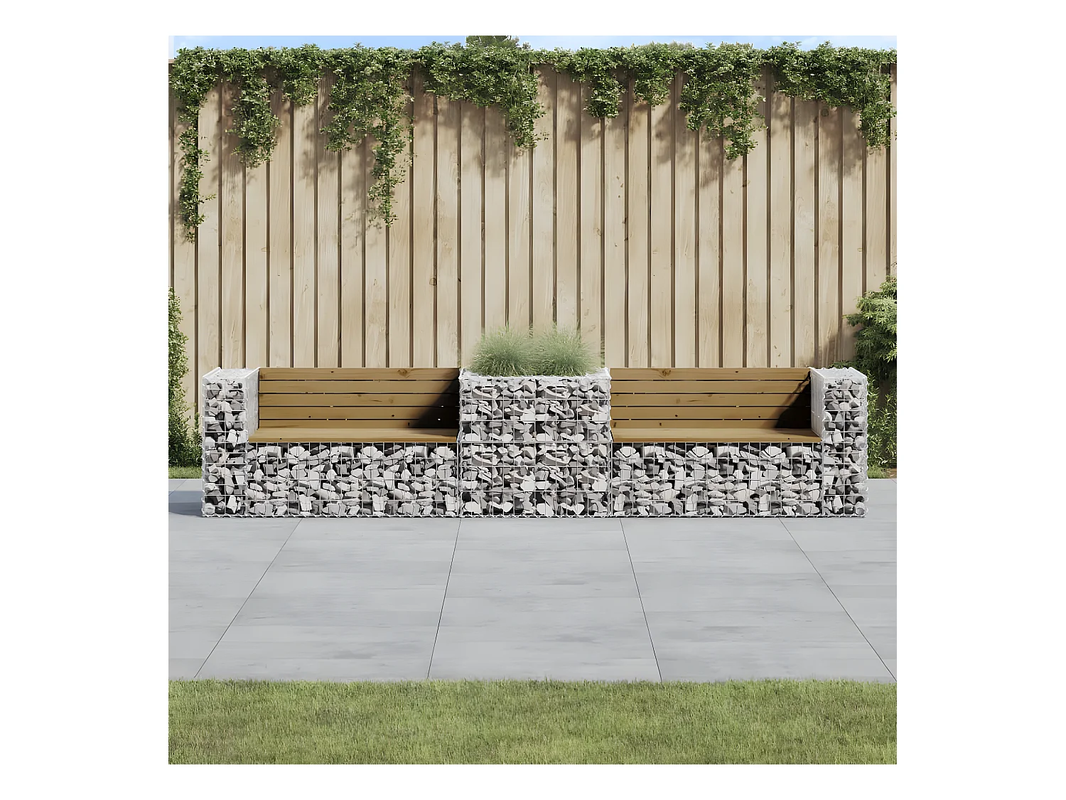 Banc de jardin avec panier en gabion bois de pin imprégné PEWV49755