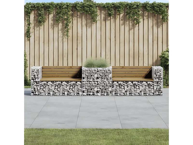 Banc de jardin avec panier en gabion bois de pin imprégné PEWV49755