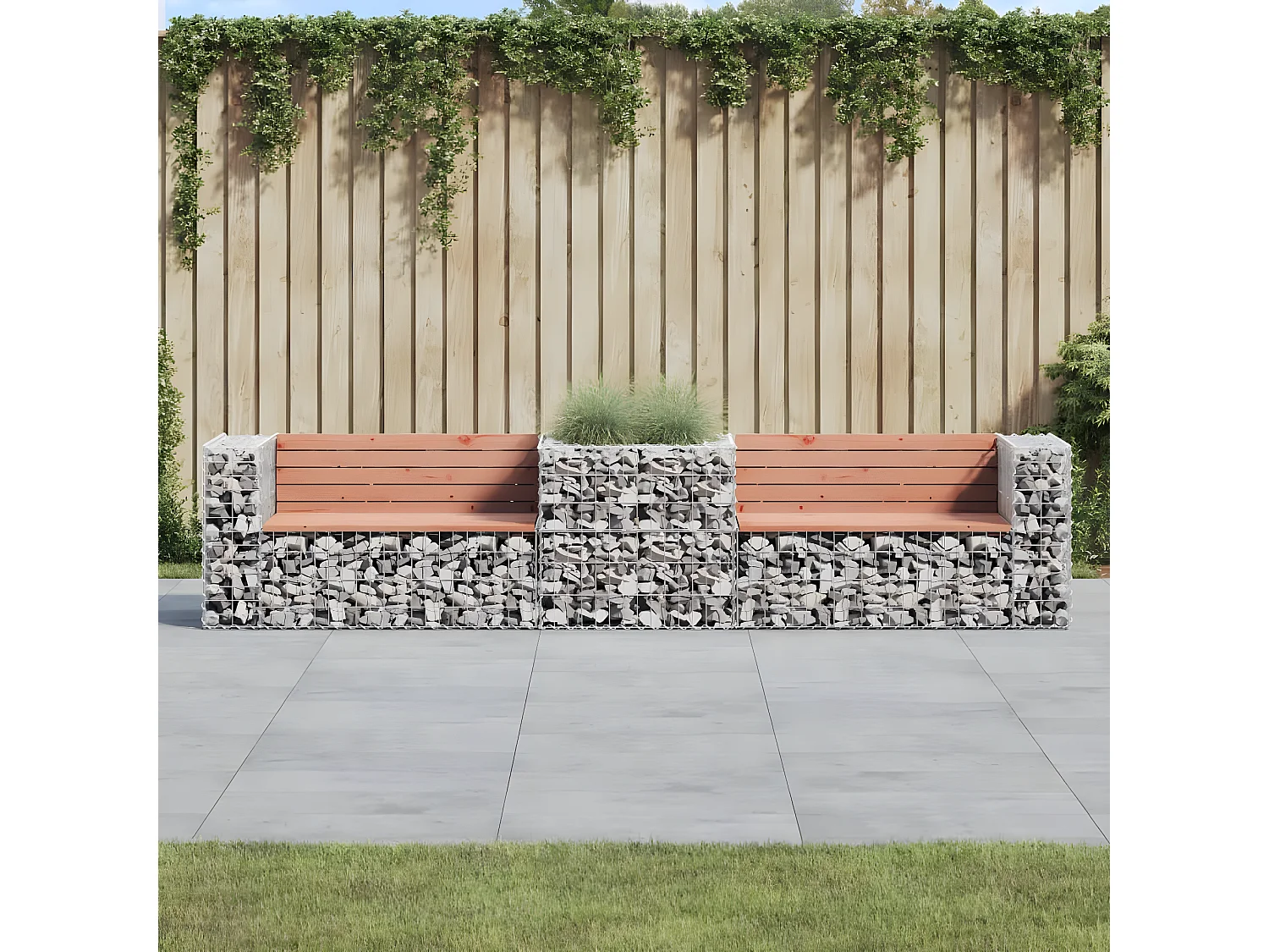 Banc de jardin avec panier en gabion bois massif de douglas PEWV41349