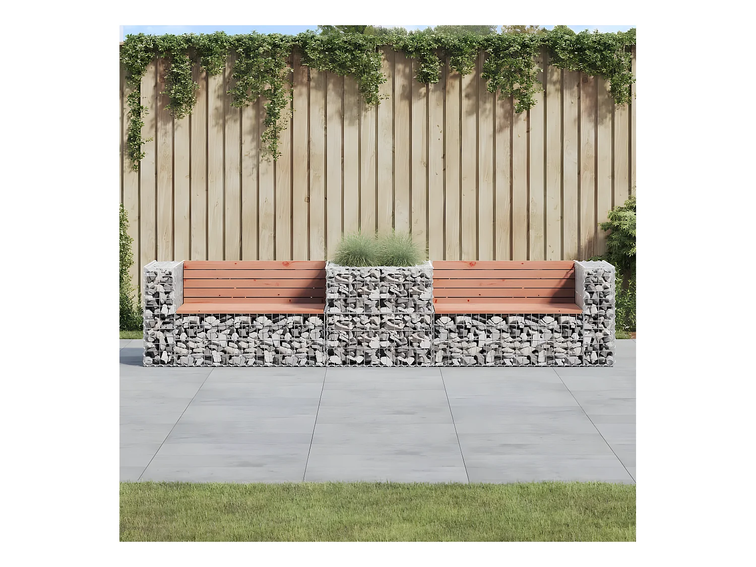 Banc de jardin avec panier en gabion bois massif de douglas PEWV41349