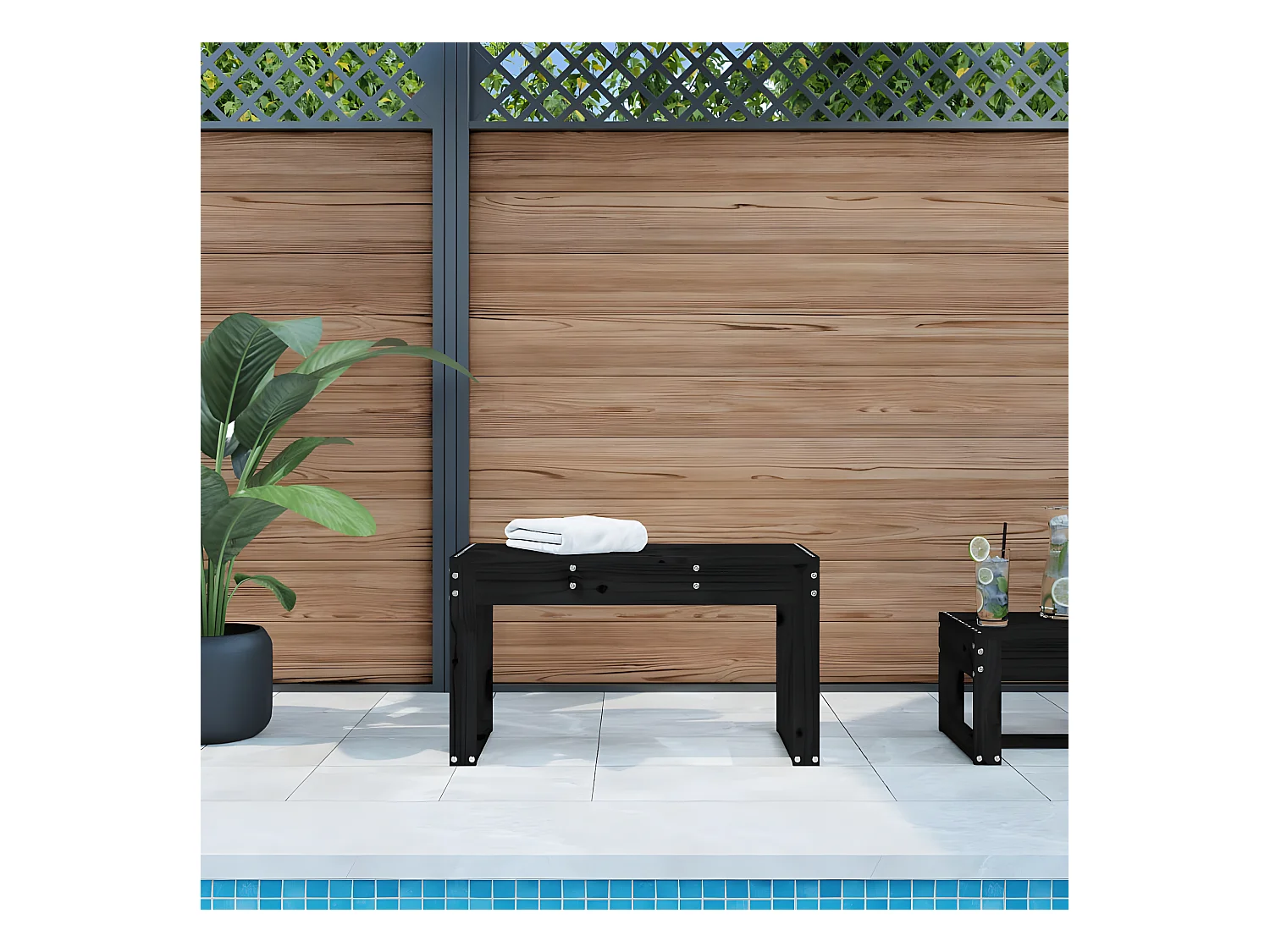 Banc de jardin noir 80x38x45 cm bois massif de pin PEWV86446