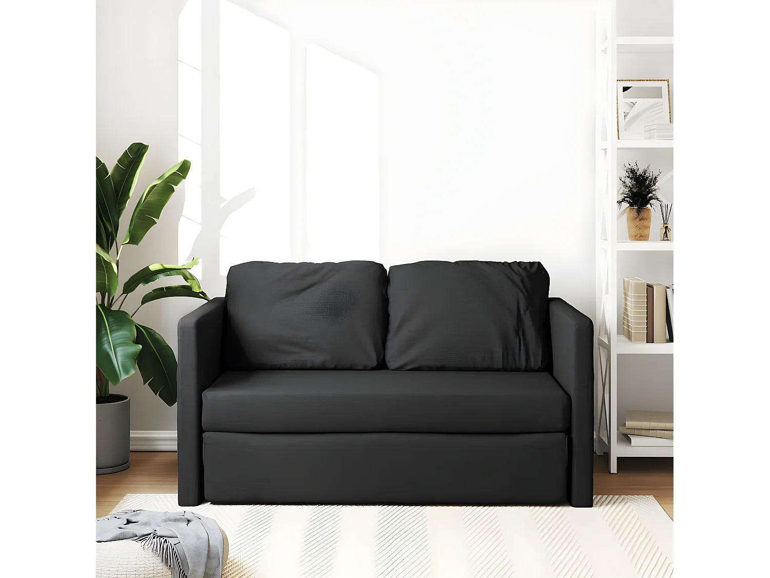 Canapé convertible 2 en 1 noir 112x174x55 cm tissu LODW25630