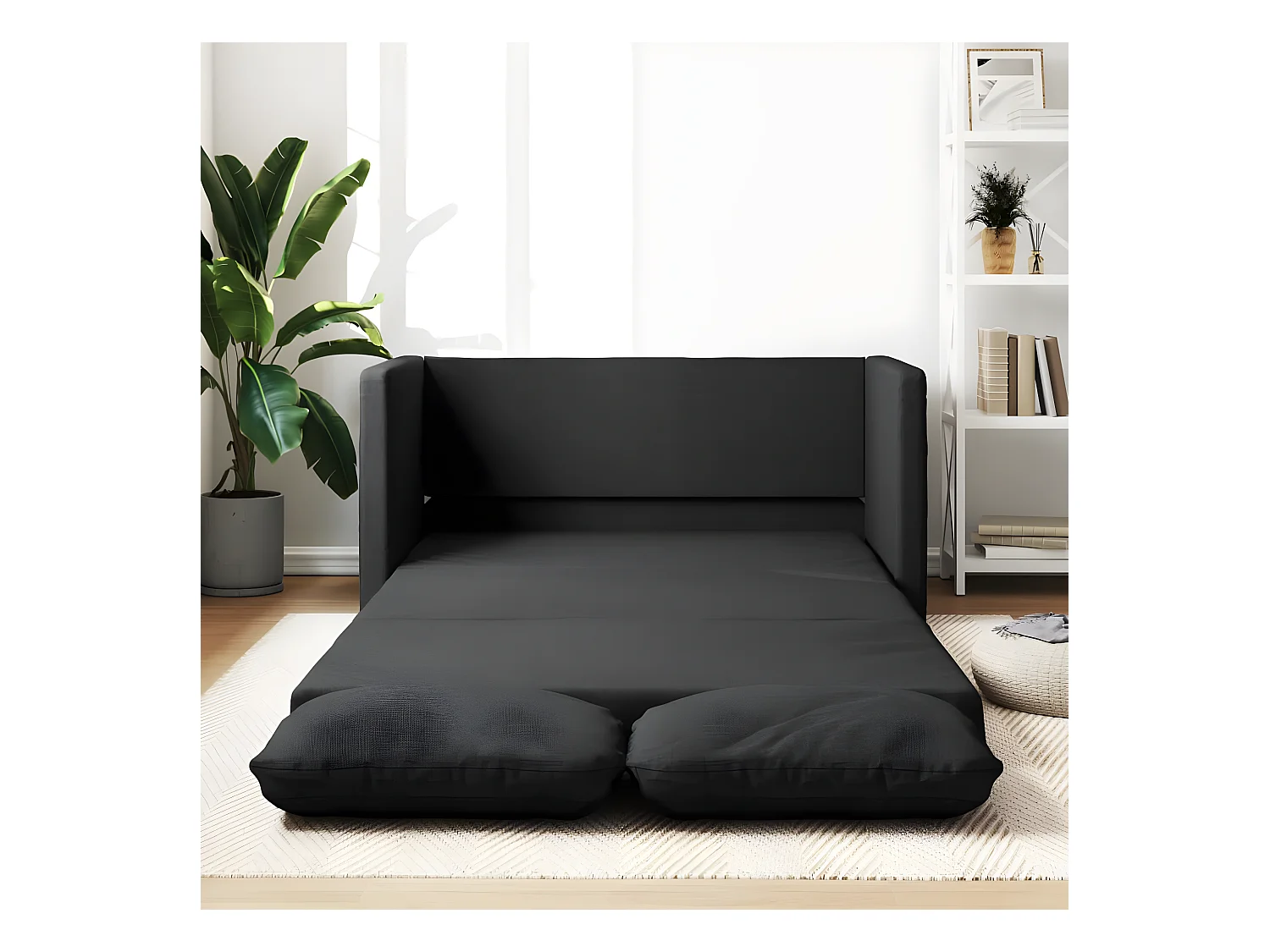 Canapé convertible 2 en 1 noir 112x174x55 cm tissu LODW25630