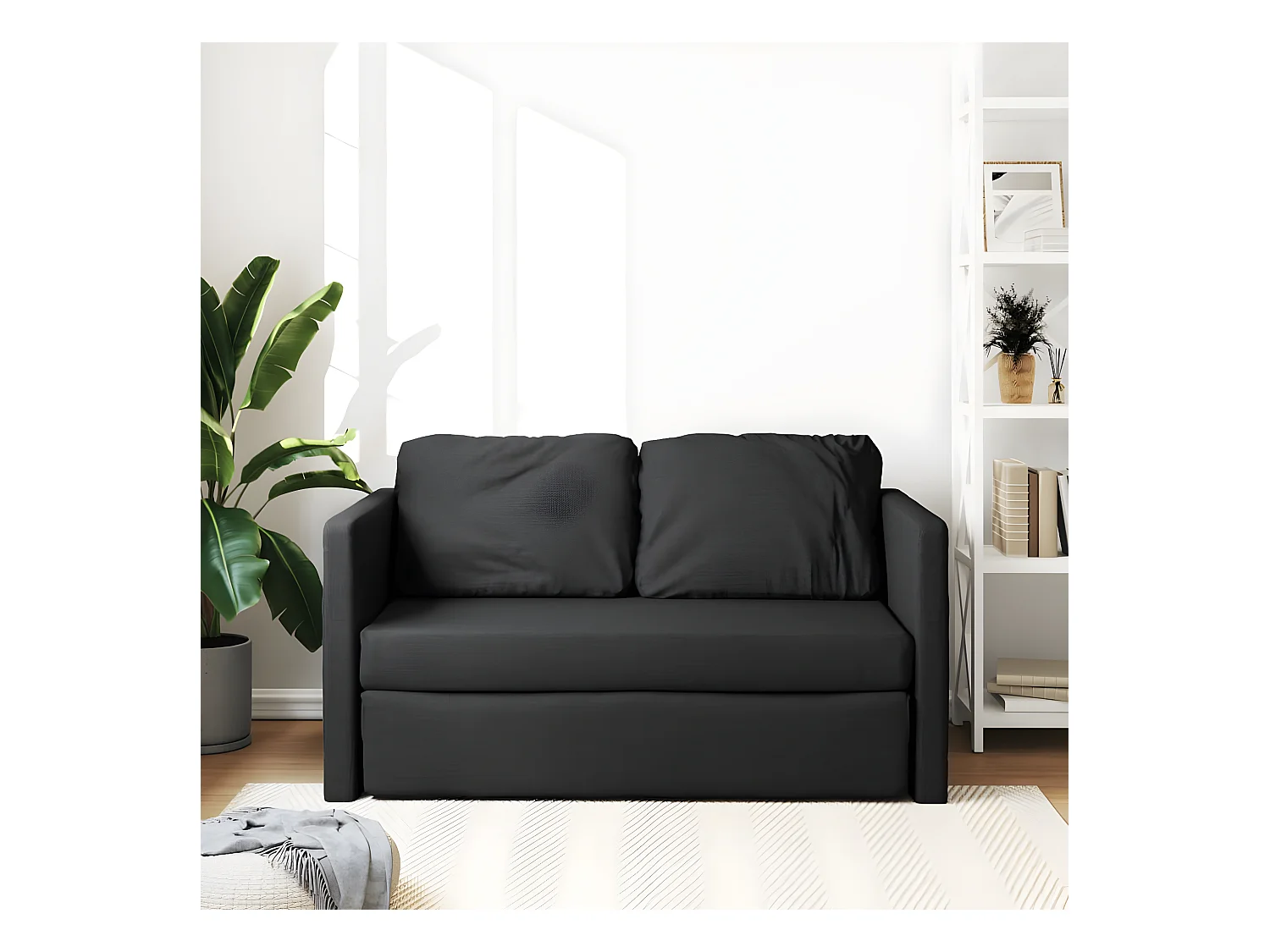Canapé convertible 2 en 1 noir 112x174x55 cm tissu LODW25630