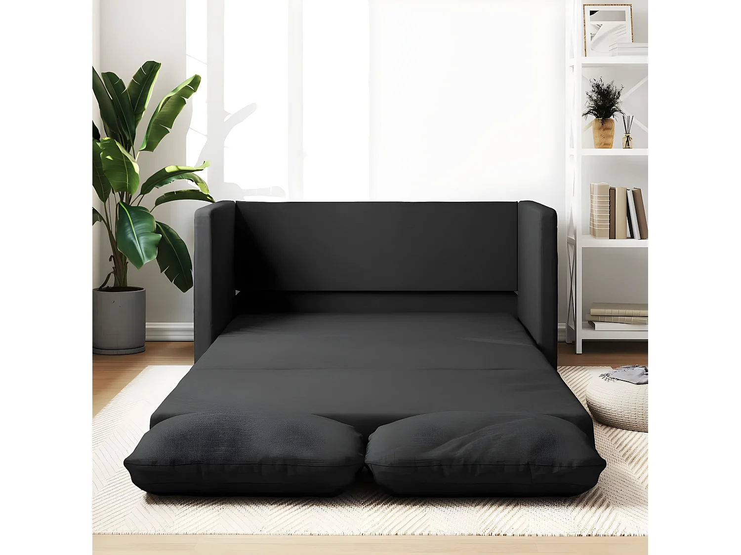 Canapé convertible 2 en 1 noir 112x174x55 cm tissu LODW25630
