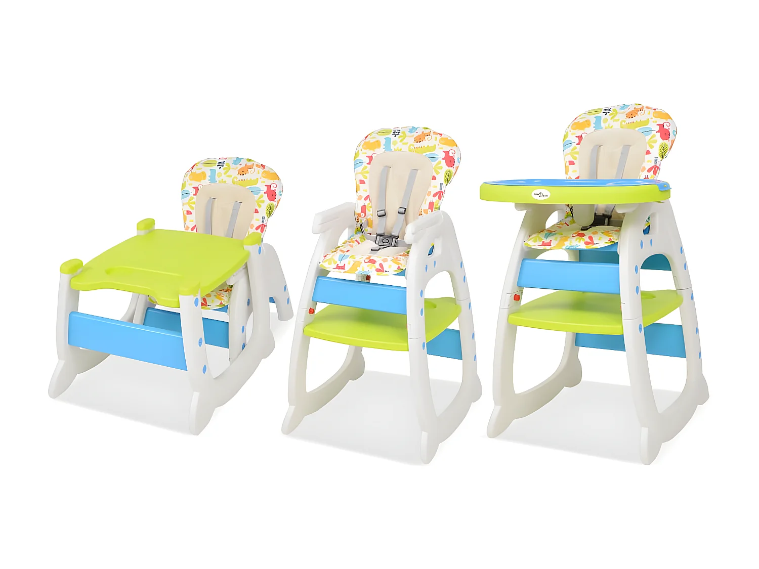 Cadeira de refeição conversível 3 em 1 com mesa azul e verde PT994884