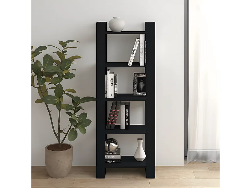Bibliothèque-Séparateur de pièce Noir 60x35x160 cm Bois massif OFR30999 BonneVie Meuble