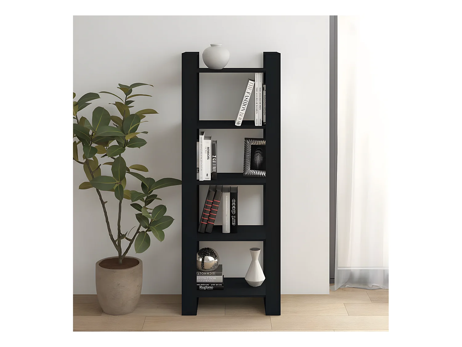 Bibliothèque-Séparateur de pièce Noir 60x35x160 cm Bois massif OFR30999 BonneVie Meuble