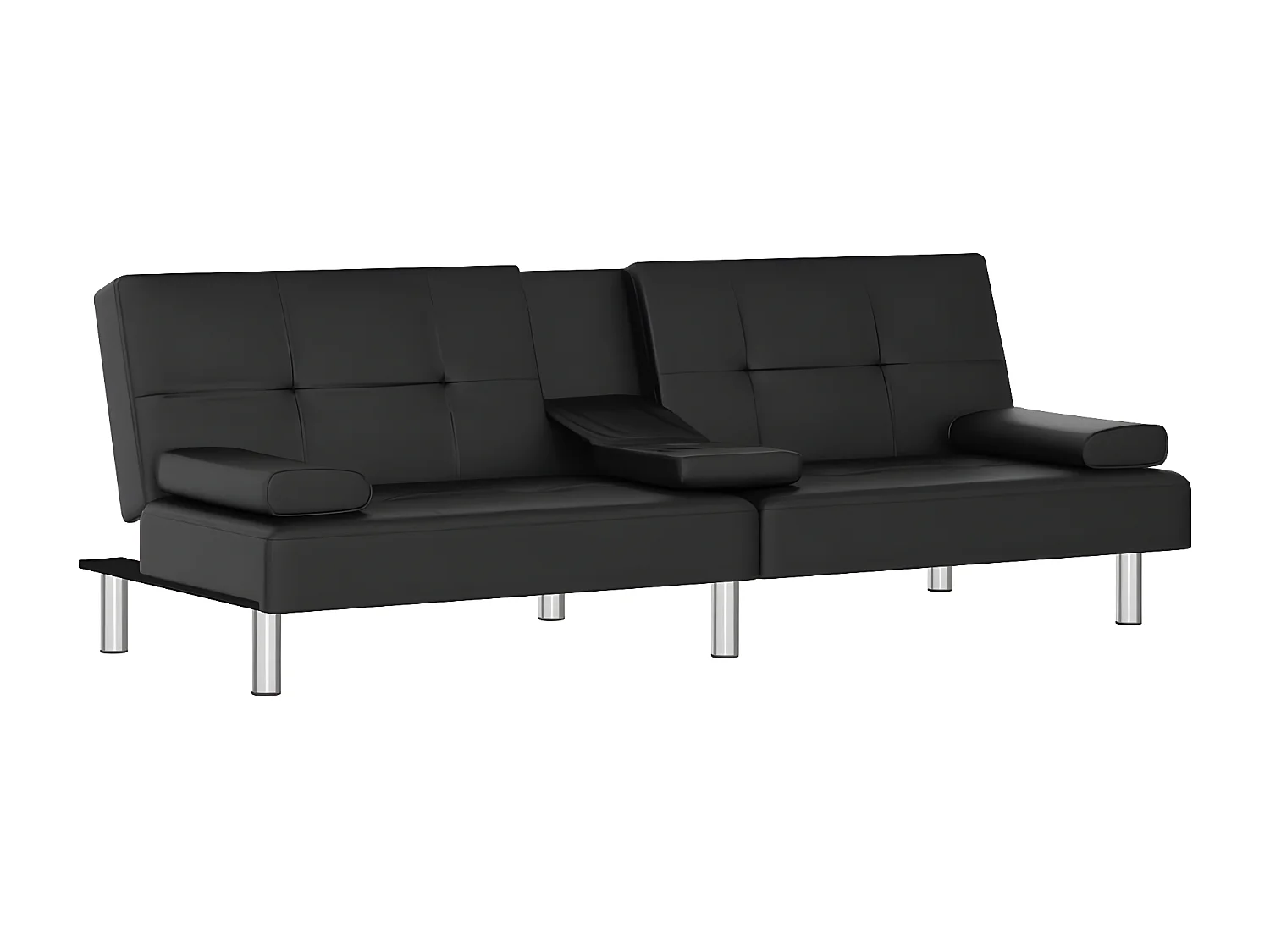 Canapé convertible avec porte-gobelets noir similicuir KFE5219