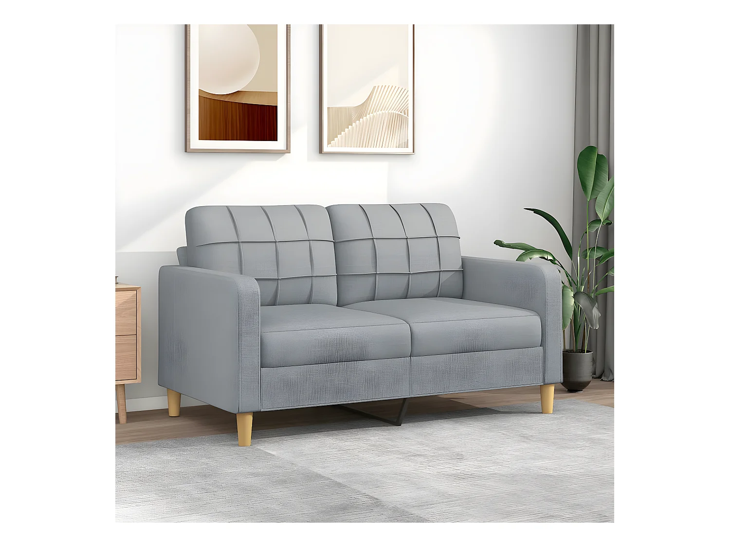 Canapé à 2 places Gris clair 140 cm Tissu OID4479