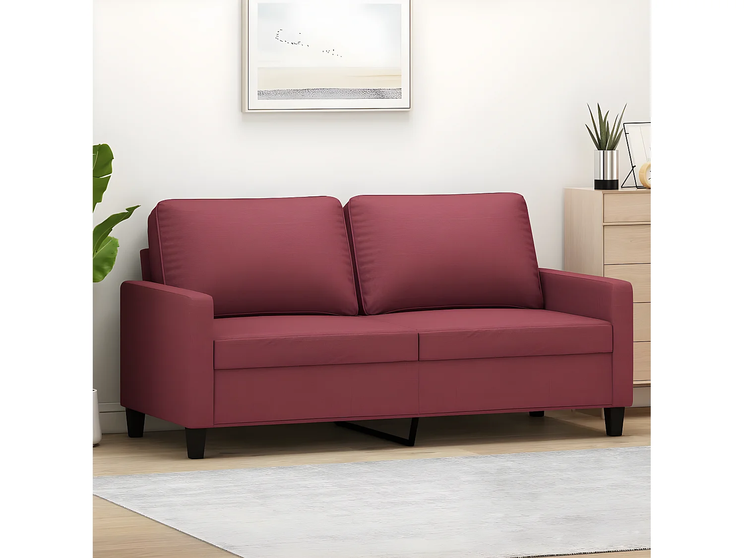 Canapé à 2 places Rouge bordeaux 140 cm Tissu LODW62018