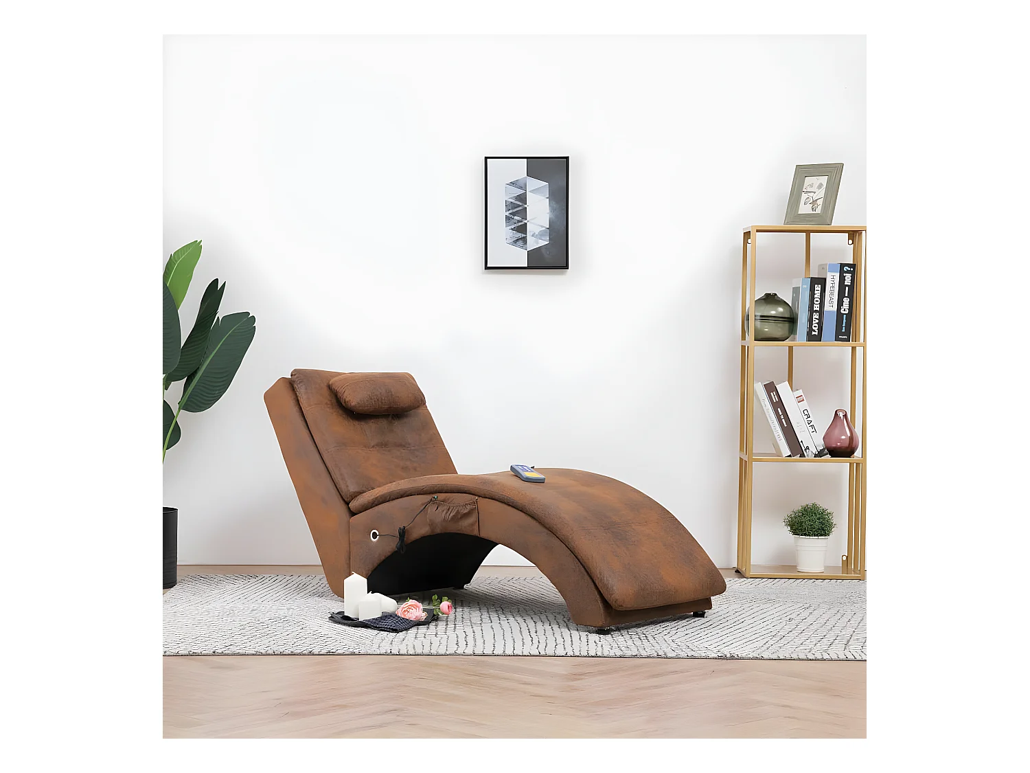 Canapé de massage avec oreiller Marron Similicuir daim BE19116