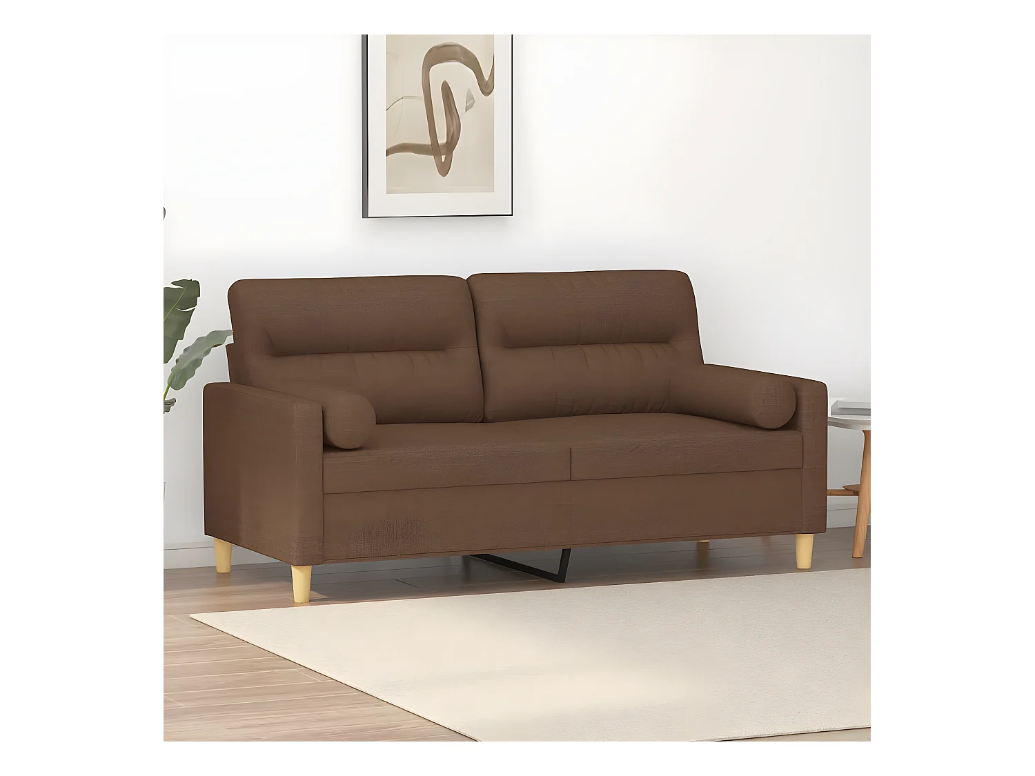 Canapé à 2 places avec oreillers décoratifs marron 140 cm tissu OLA4249