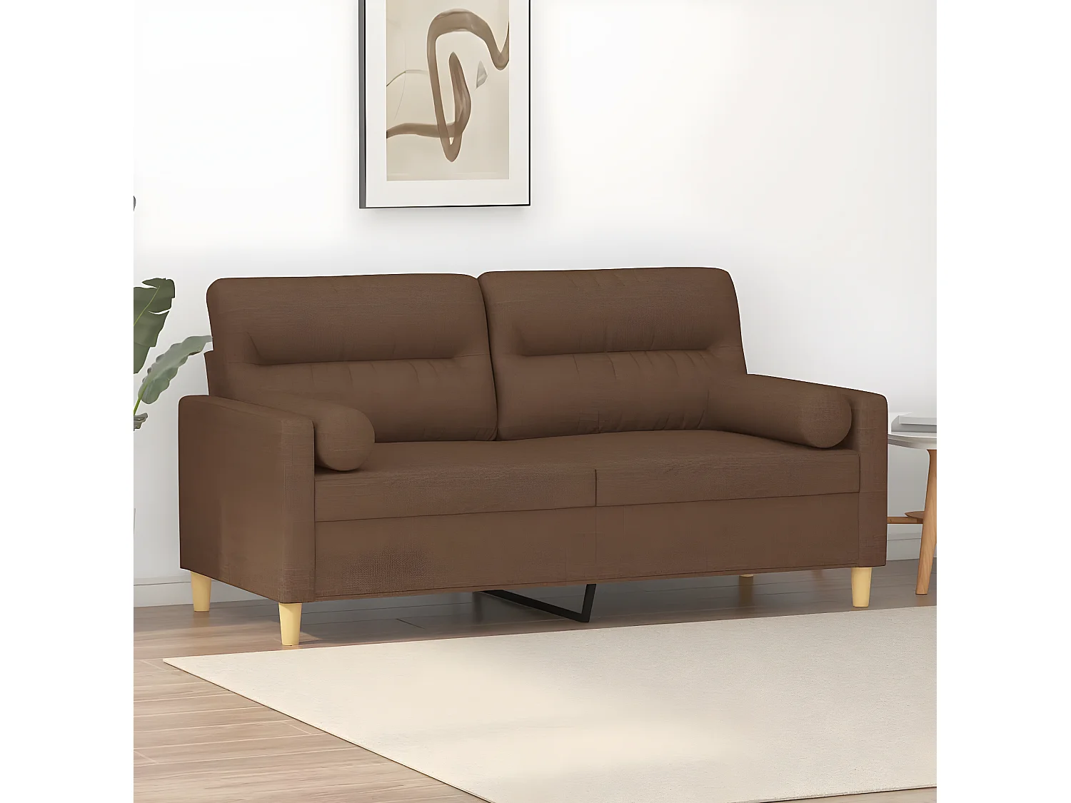 Canapé à 2 places avec oreillers décoratifs marron 140 cm tissu OLA4249