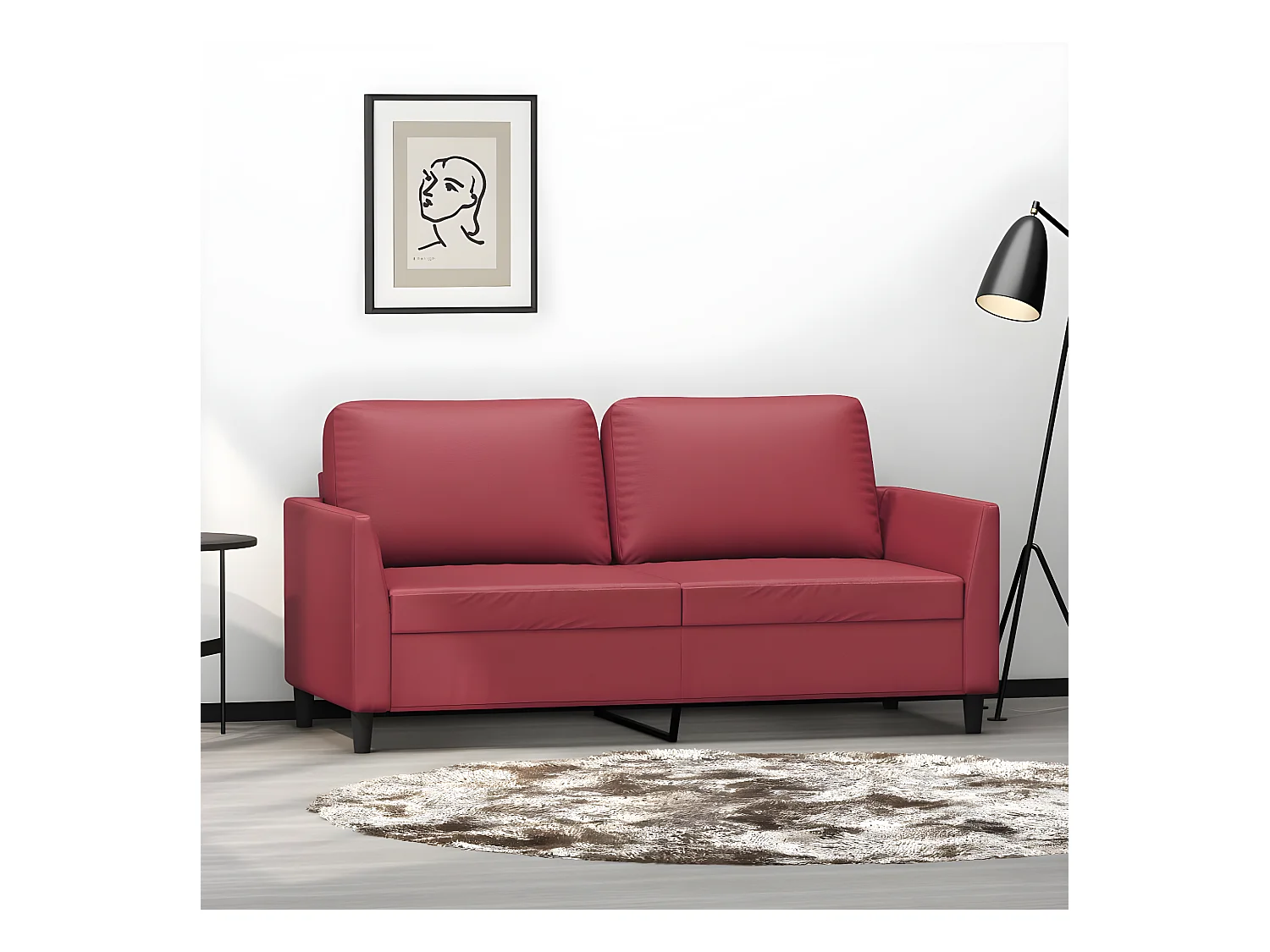 Canapé à 2 places Rouge bordeaux 140 cm Similicuir LODW59658