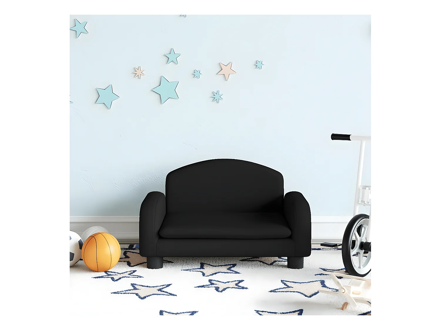 Canapé pour enfants noir 50x40x30 cm tissu QWE6115