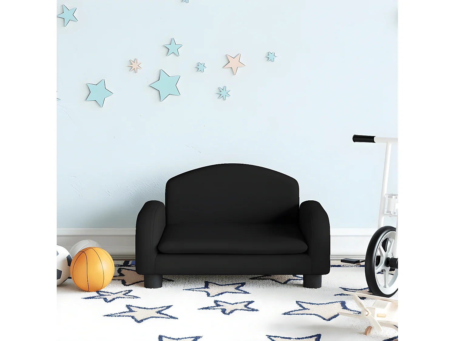 Canapé pour enfants noir 50x40x30 cm tissu QWE6115