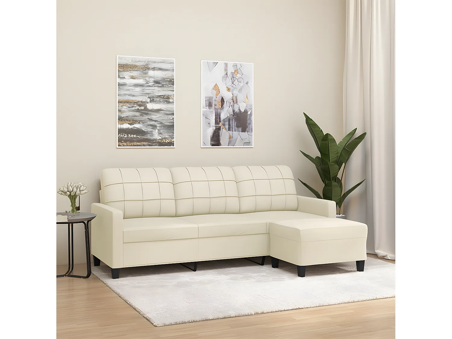 Canapé à 3 places avec repose-pieds Crème 180 cm Similicuir OID3704