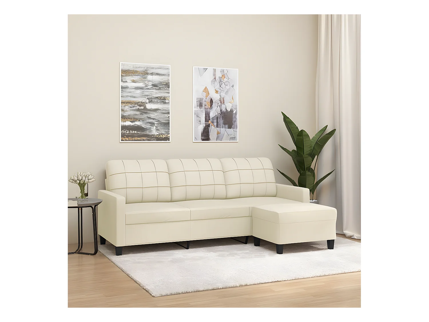 Canapé à 3 places avec repose-pieds Crème 180 cm Similicuir OID3704
