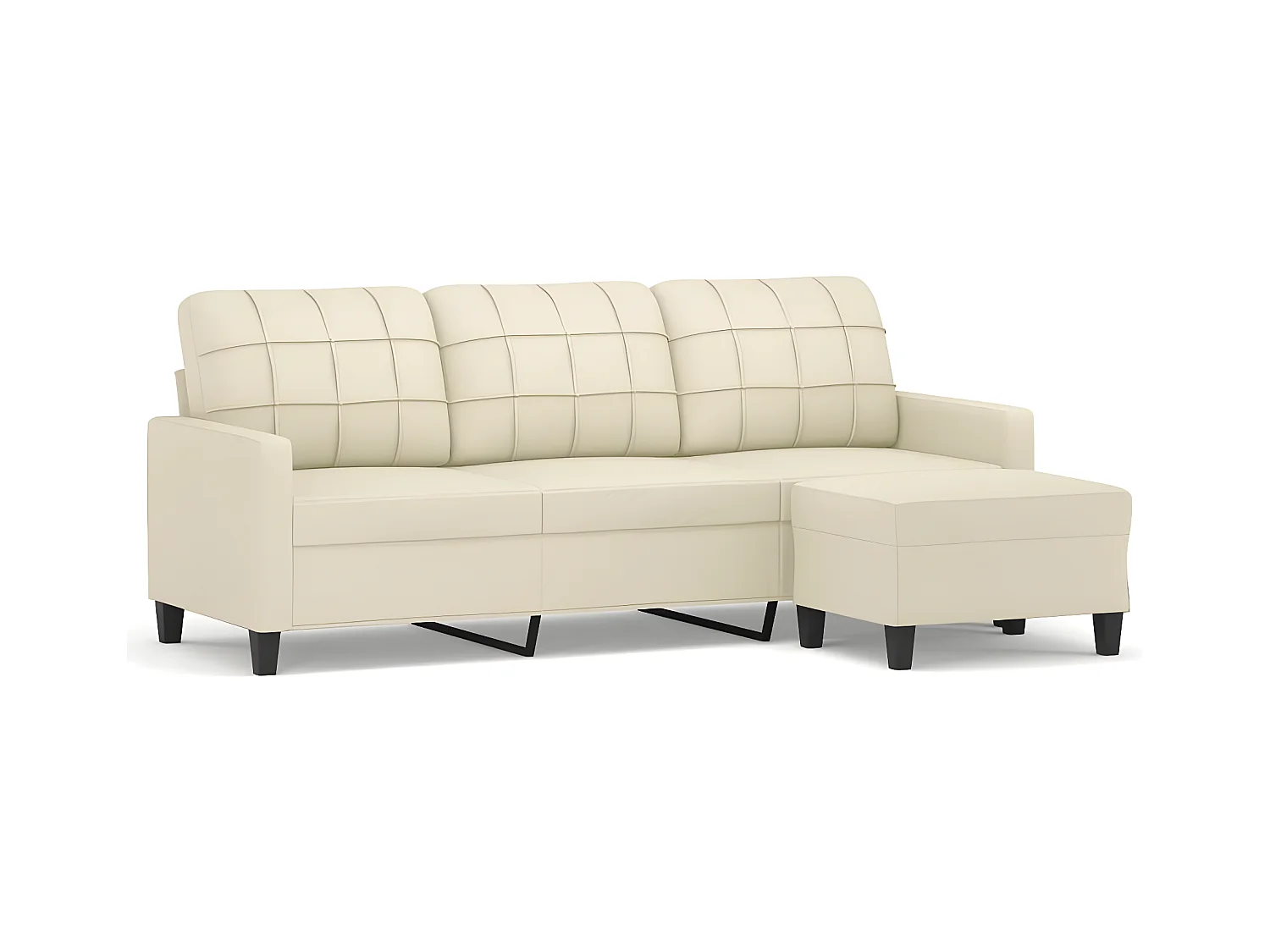 3-Sitzer-Sofa | Wohnzimmersofa mit Hocker Creme 180 cm Kunstleder -gkd385422