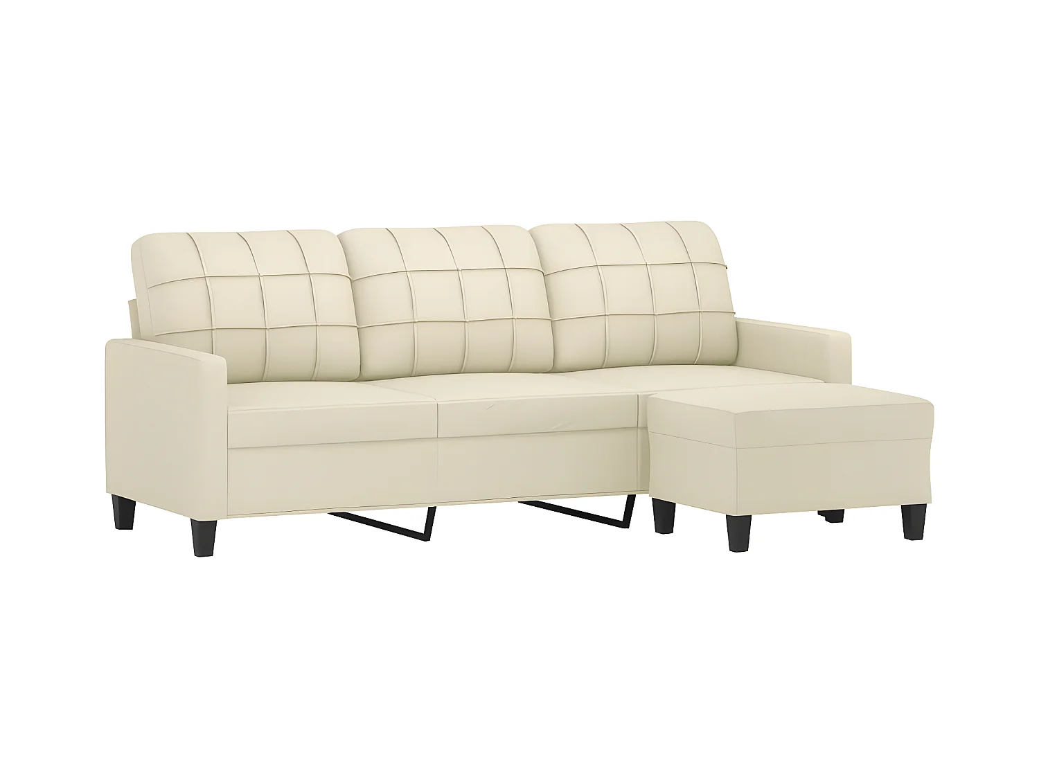 3-Sitzer-Sofa | Wohnzimmersofa mit Hocker Creme 180 cm Kunstleder -gkd385422